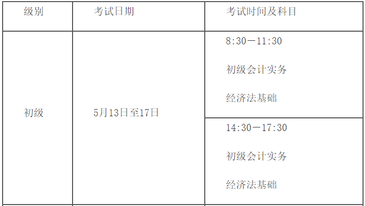 2023年初级会计职称考试时间安排