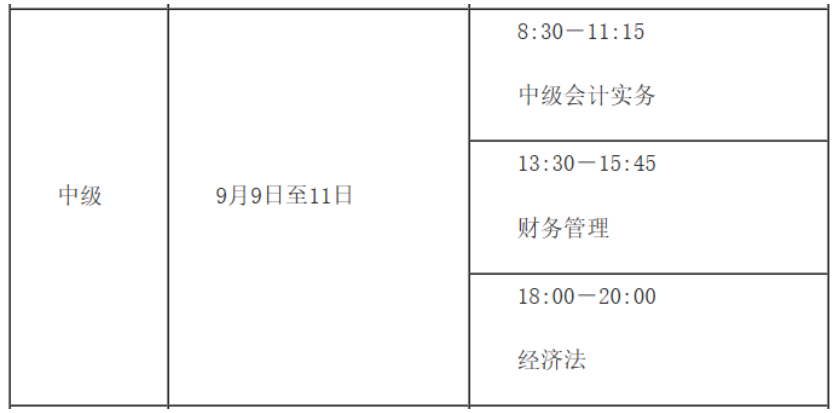 中级会计职称考试时间